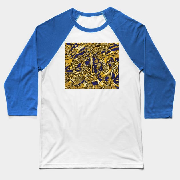 Gold and Blue tree pattern Baseball T-Shirt by BraveCoward